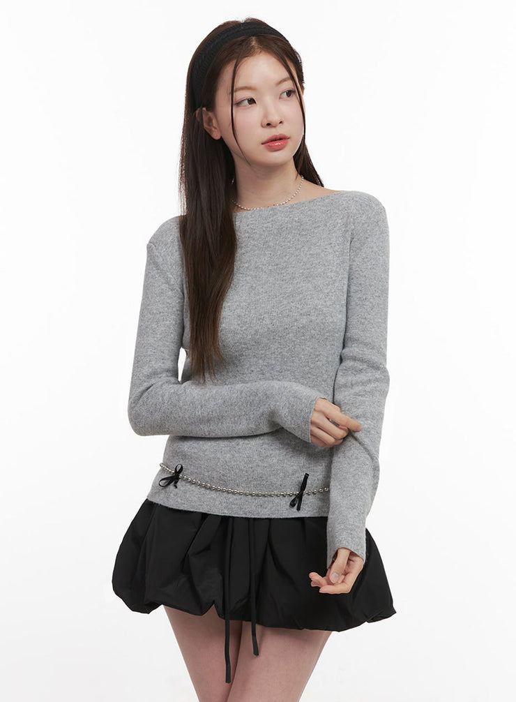 elegant-boat-neck-knit-sweater-ij530 / Gray