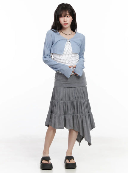 asymmetric-flare-midi-skirt-cf519 / Gray