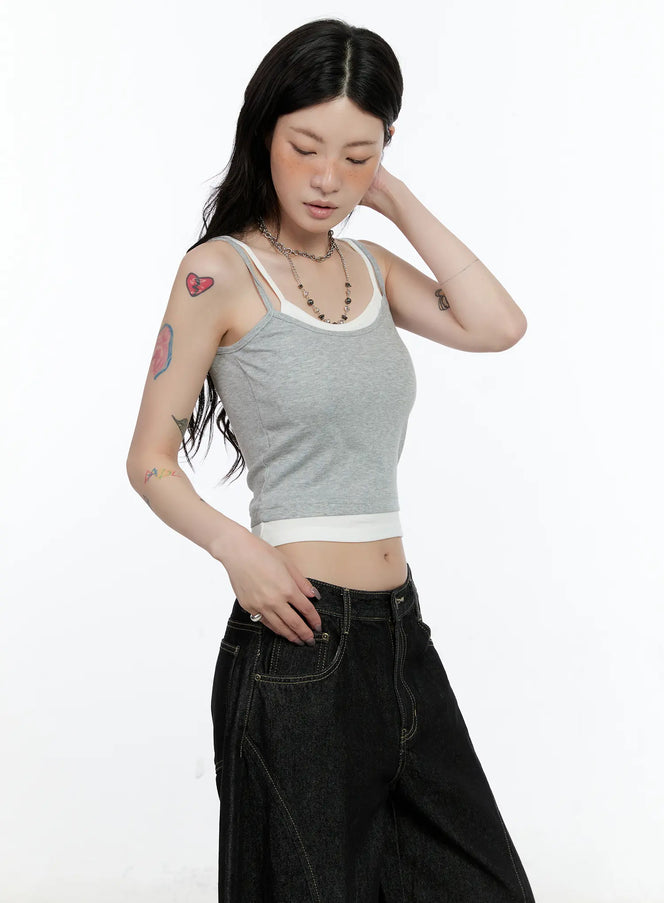 layered-cropped-tank-top-cn517 / Gray