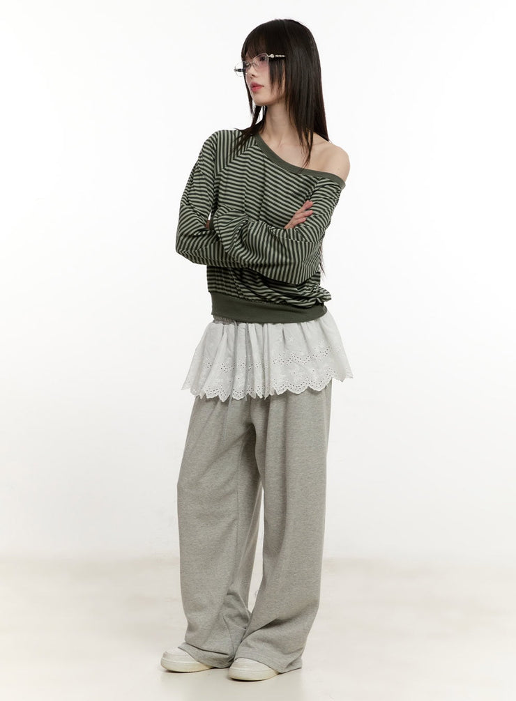 Lace-Trim Skirt with Sweatpants CM514