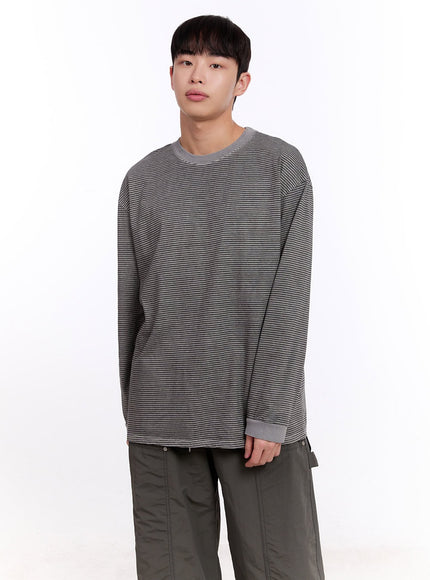 mens-oversized-striped-long-sleeve-tee-im512 / Gray