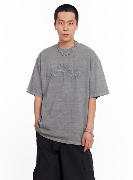 men-s-studded-daisy-t-shirt-iu503 / Gray