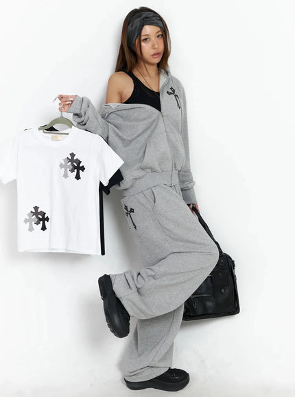 studded-cross-zip-hoodie-iy501 / Gray