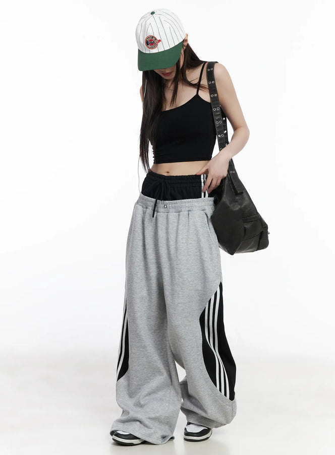 layered-wide-leg-track-pants-cm525 / Gray