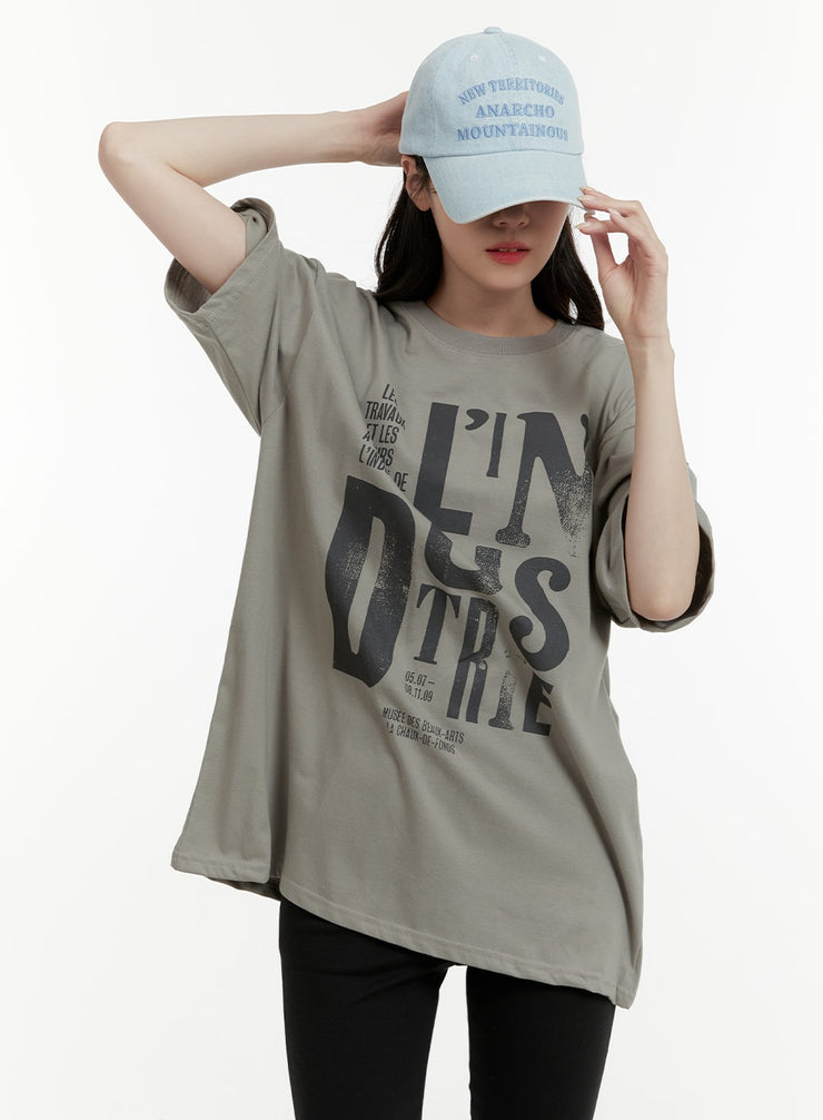 oversized-cotton-graphic-tee-oa405 / Gray