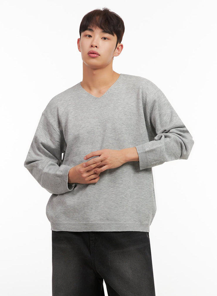 Men's Essential Gray V-Neck Sweater IF517