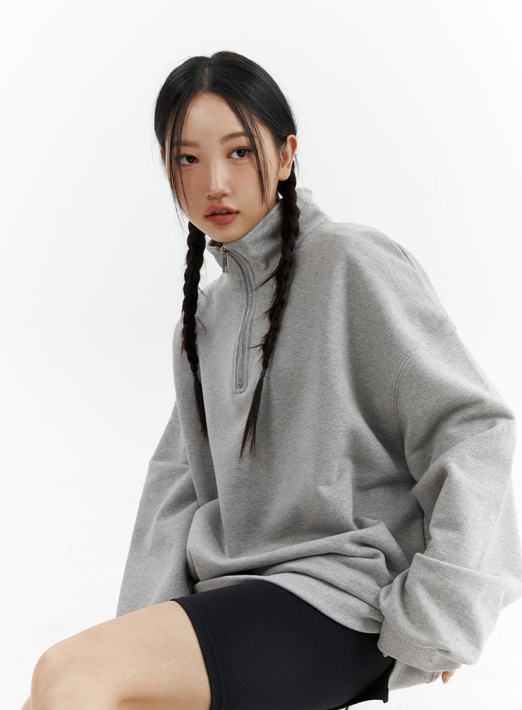 half-zip-sweatshirt-unisex-cj424 / Gray