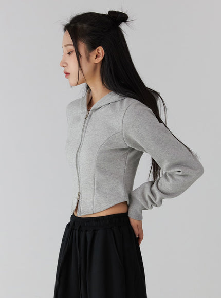 two-way-zip-up-crop-hoodie-cd322 / Gray