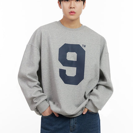 mens-oversized-9-graphic-crew-neck-ij517 / Gray