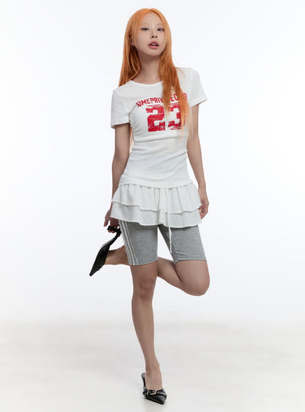 lace-striped-biker-shorts-cu502 / Gray