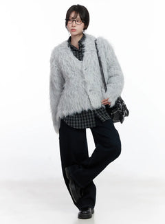 oversized-fuzzy-wool-cardigan-cj526 / Gray
