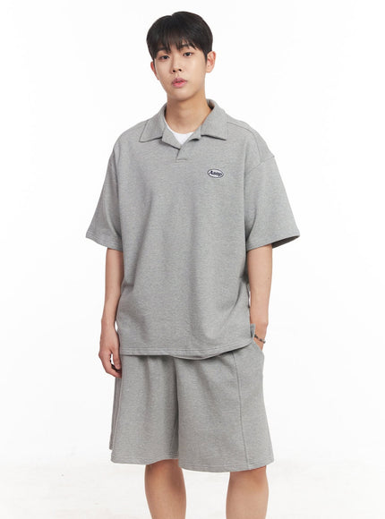 mens-embroidered-oversize-polo-shirt-ia525 / Gray