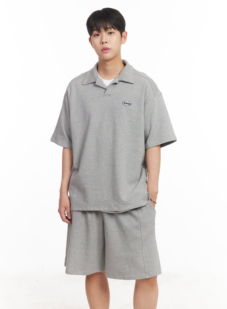 mens-embroidered-oversize-polo-shirt-ia525 / Gray