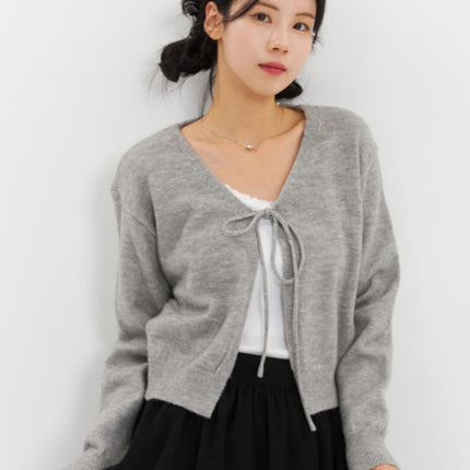 v-neck-tie-cardigan-od321 / Gray