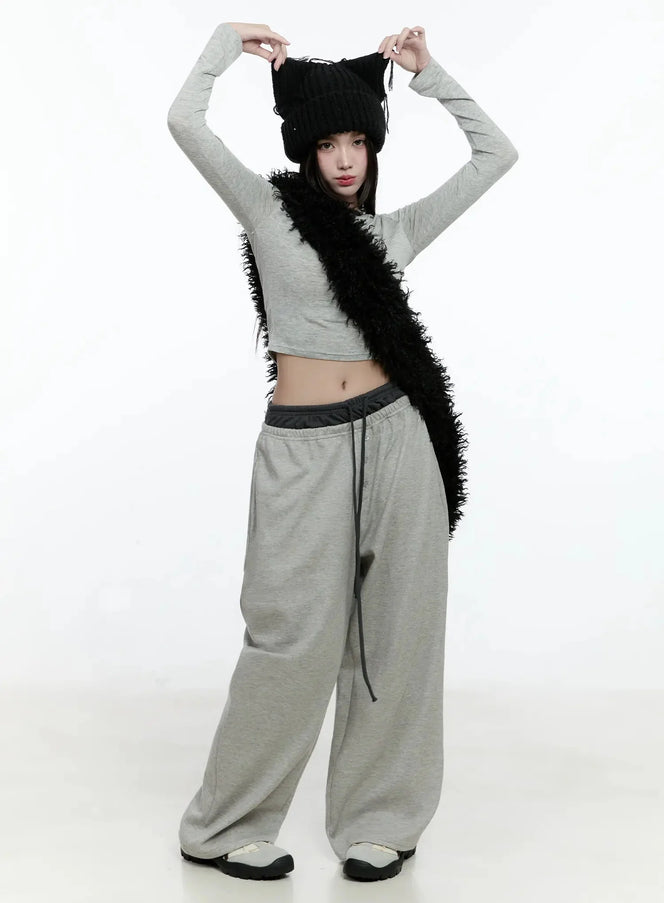 casual-long-sleeve-crop-tee-io527 / Gray