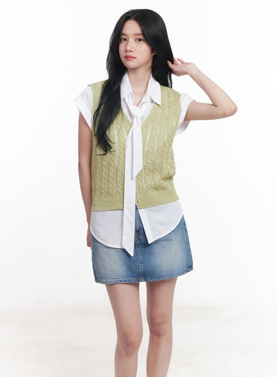 knit-buttoned-vest-top-cy523 / Green