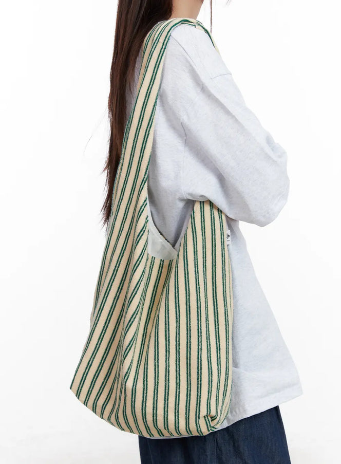 striped-cotton-shoulder-tote-bag-cl522 / Green