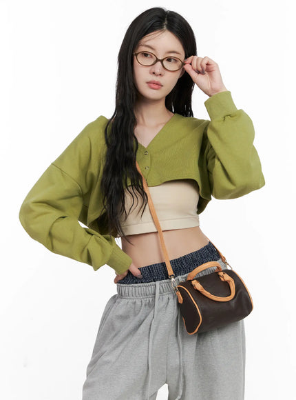 v-neck-button-cropped-bolero-cn513 / Green
