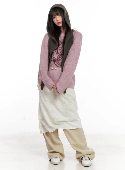 bohemian-crochet-midi-skirt-cn520 / Light beige