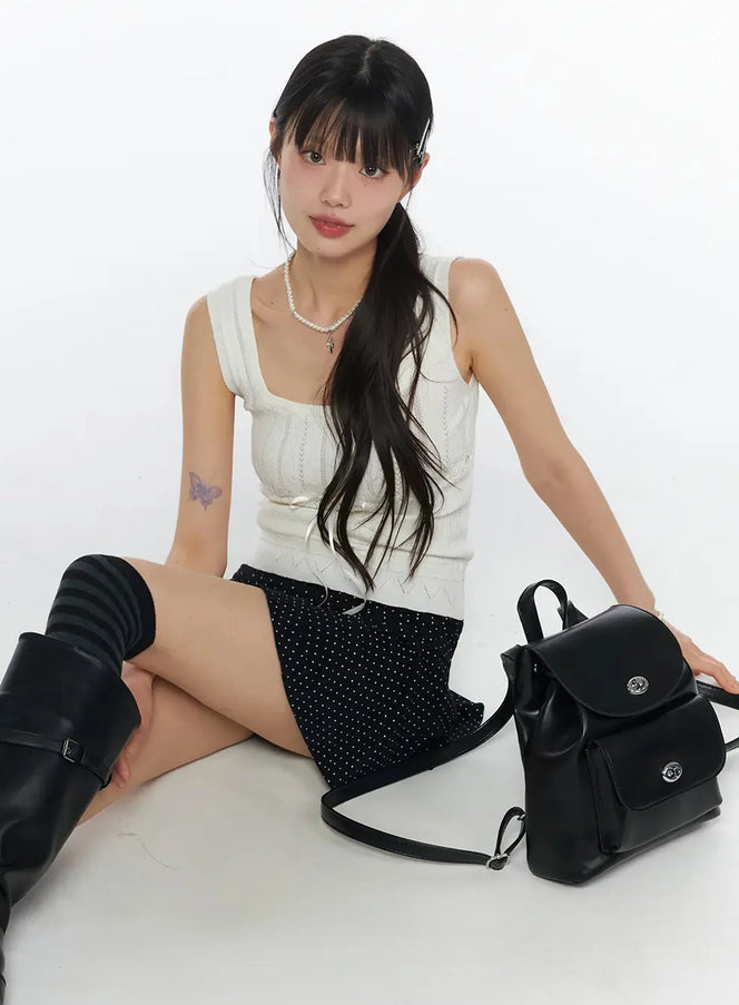 ribbon-knit-sleeveless-top-iy525 / Light beige