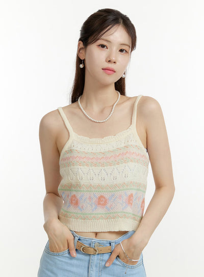 floral-crochet-sleeveless-top-ou428 / Light beige