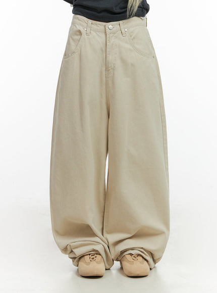 solid-cotton-wide-leg-pants-co415 / Light beige