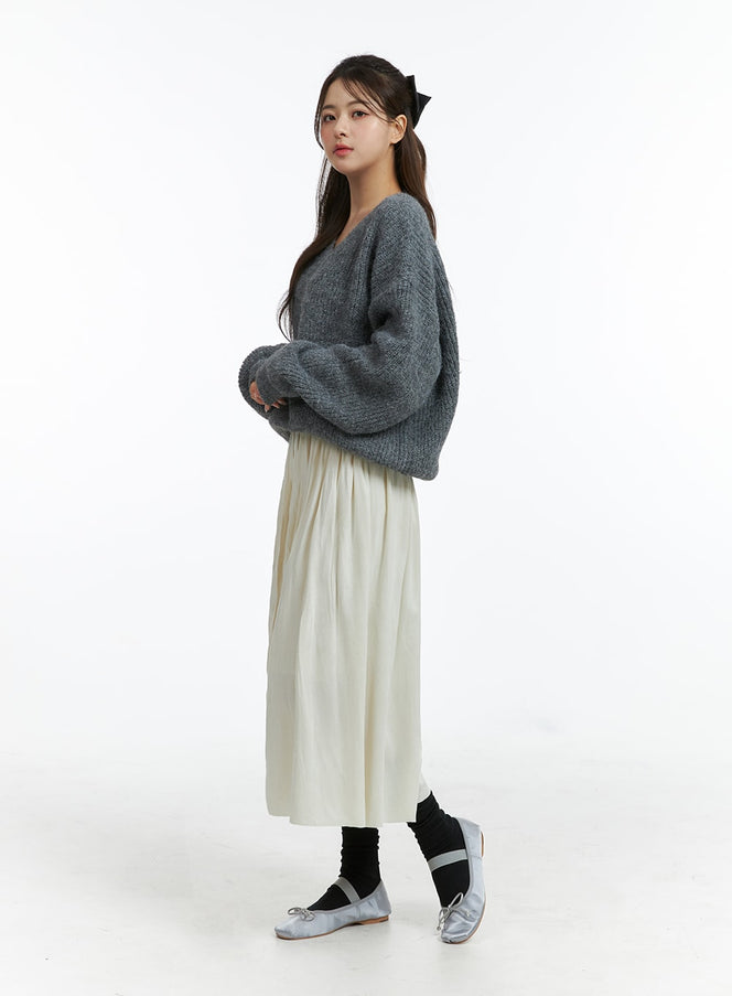 wrinkle-maxi-skirt-oj412 / Light beige