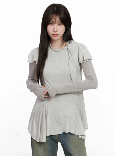 layered-flare-sleeve-top-co520 / Light beige