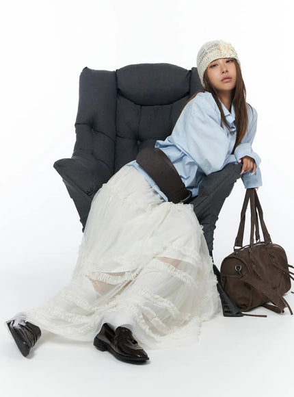 layered-lace-maxi-skirt-ca516 / Light beige