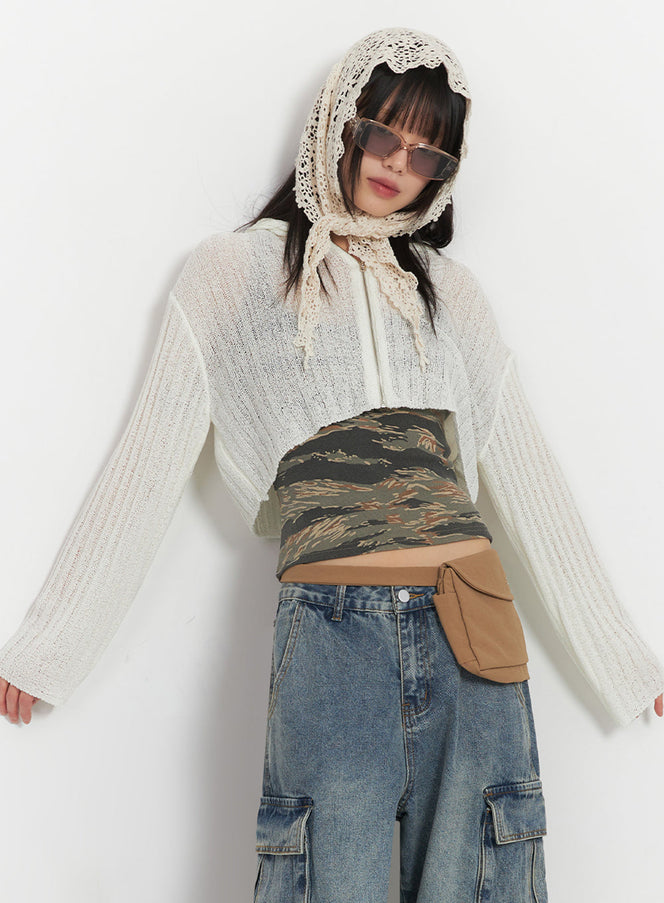 zip-up-sheer-hooded-cardigan-ia528 / Light beige