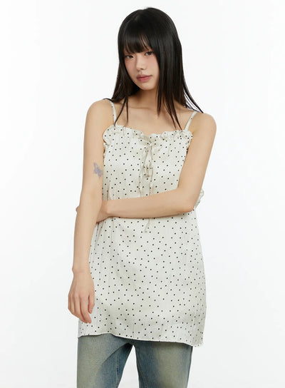 ruffle-trim-polka-dot-mini-dress-cf510 / Light beige