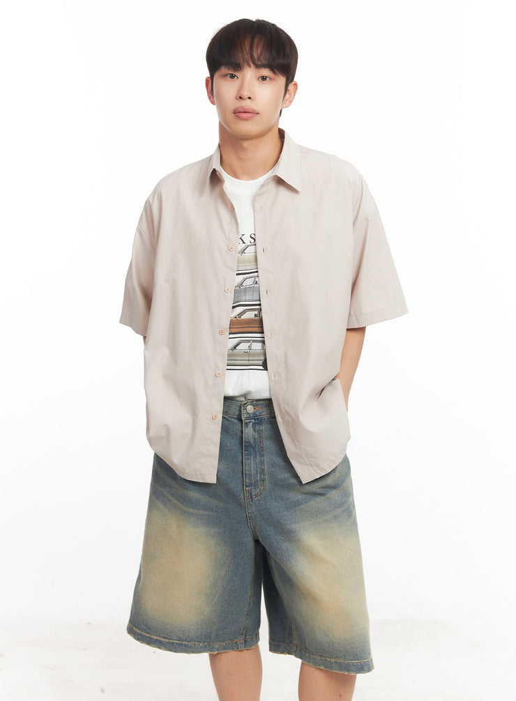 mens-oversized-collared-shirt-ia518 / Light beige