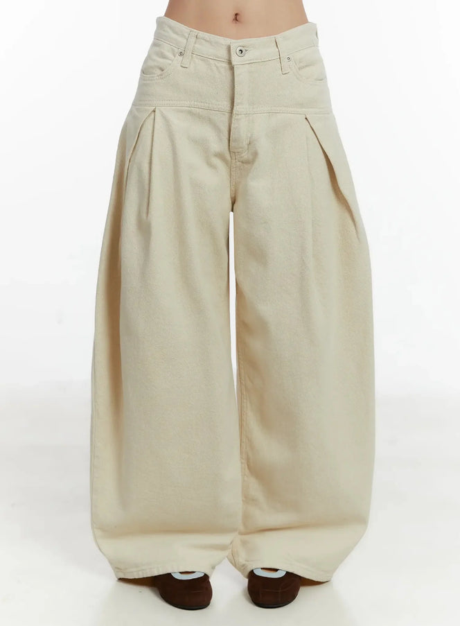 pin-tuck-high-waist-wide-leg-trousers-id526 / Light beige