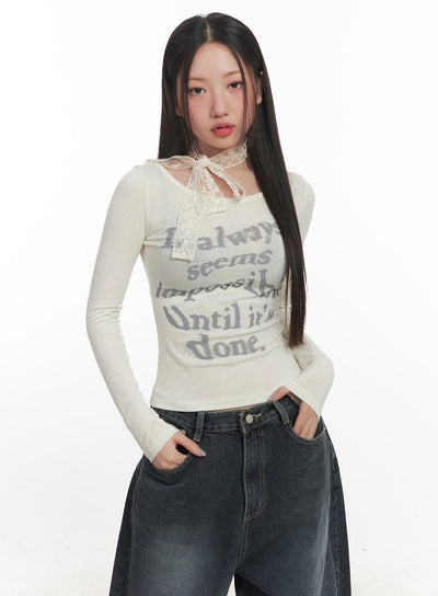 graphic-slim-fit-long-sleeve-top-cf526 / White