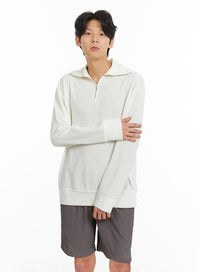 mens-zip-up-collar-long-sleeve-top-ia401 / Light beige