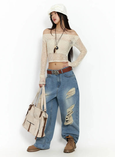 sheer-lace-off-shoulder-top-ia508 / Light beige