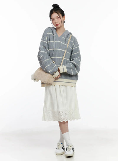 lace-trimmed-fleece-midi-skirt-cj520 / Light beige