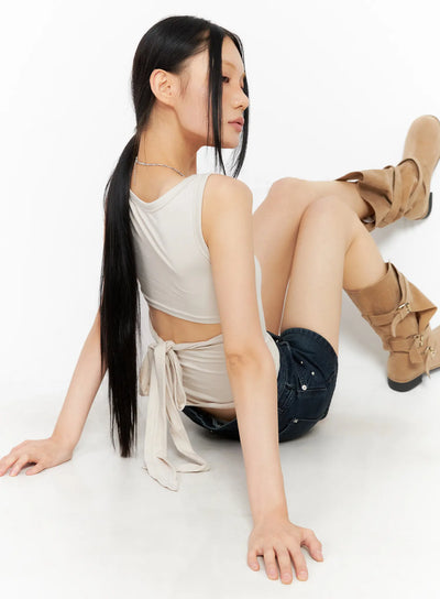 back-tie-ribbon-tank-top-cl530 / Light beige