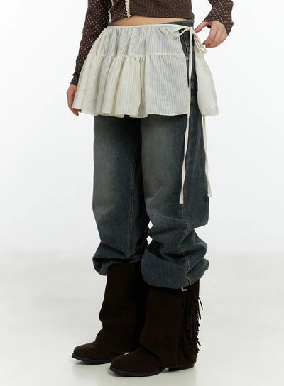 stripe-mini-wrap-skirt-cf509 / Light beige