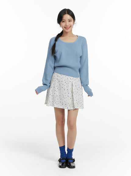 floral-print-mini-skirt-of422 / Light beige