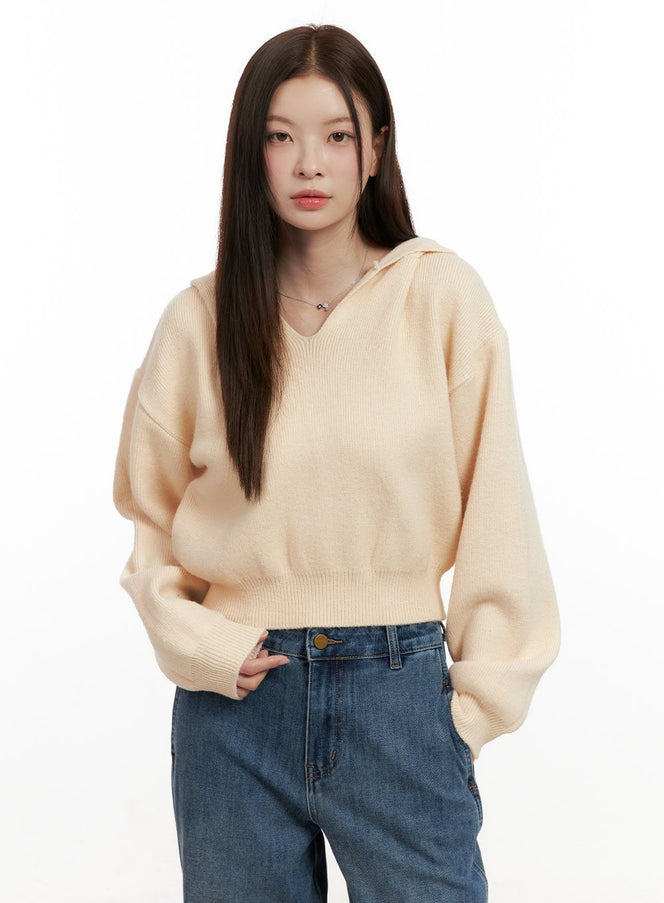 cozy-hooded-knit-sweater-on422 / Light beige