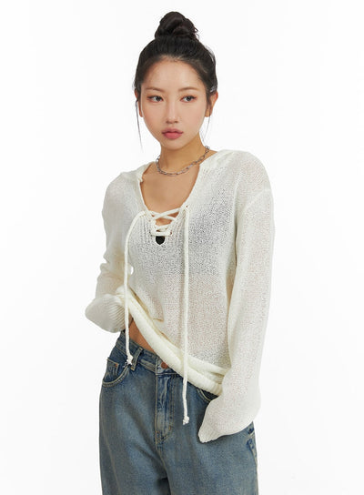 hollow-out-solid-knitted-long-sleeve-top-cm411 / Light beige