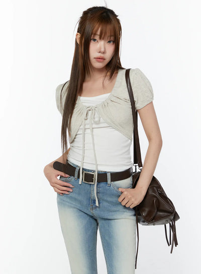 chic-bolero-short-sleeve-set-cy518 / Light beige