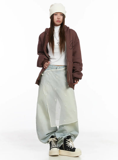 sheer-latered-midi-skirt-cj512 / Light beige