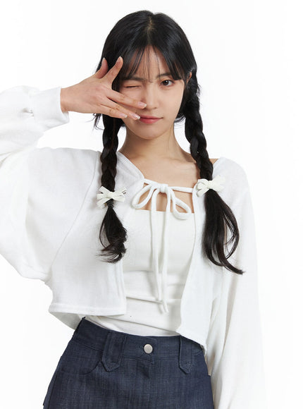 tie-bolero-cardigan-oj426 / Light beige