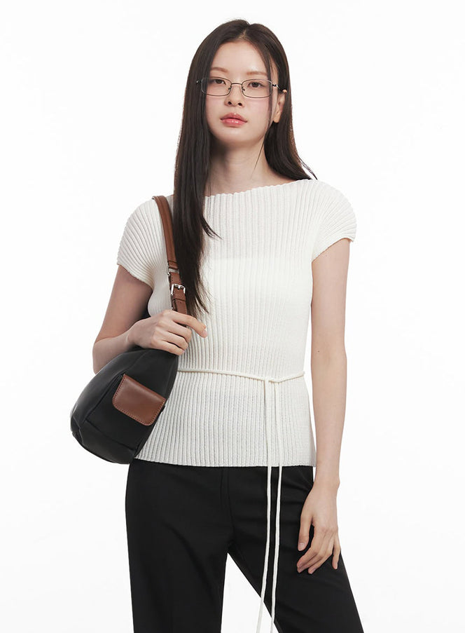 ribbed-string-knit-top-iy508 / Light beige