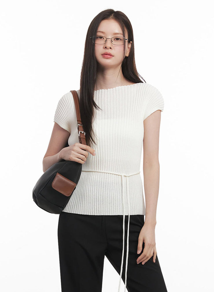 ribbed-string-knit-top-iy508 / Light beige