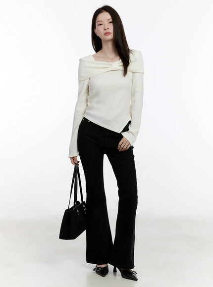 off-shoulder-knit-ribbon-top-id510 / Light beige