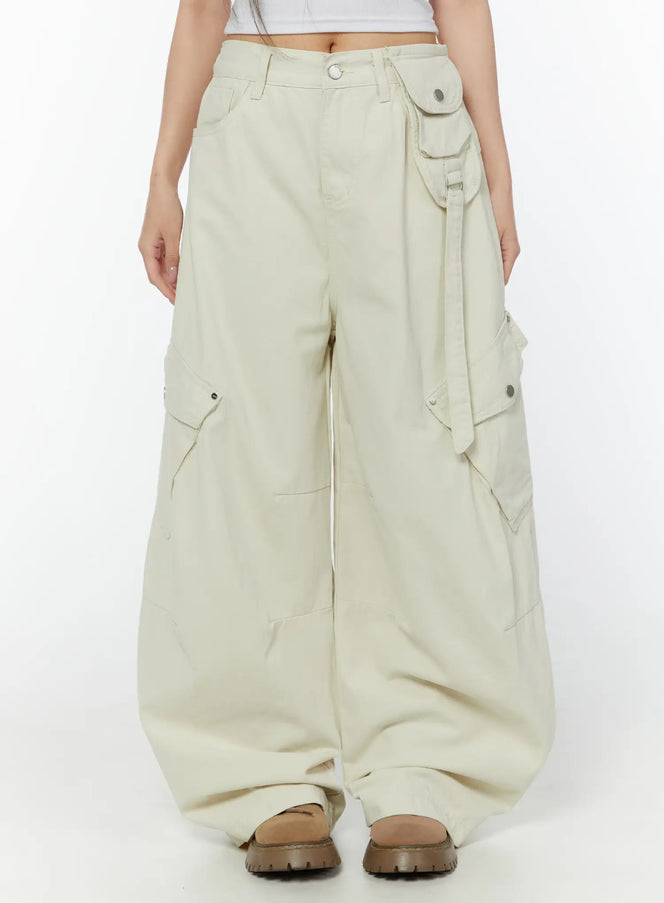 wide-leg-cargo-cotton-pants-cy518 / Light beige