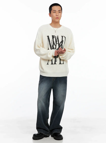mens-graphic-knit-sweater-is509 / Light beige